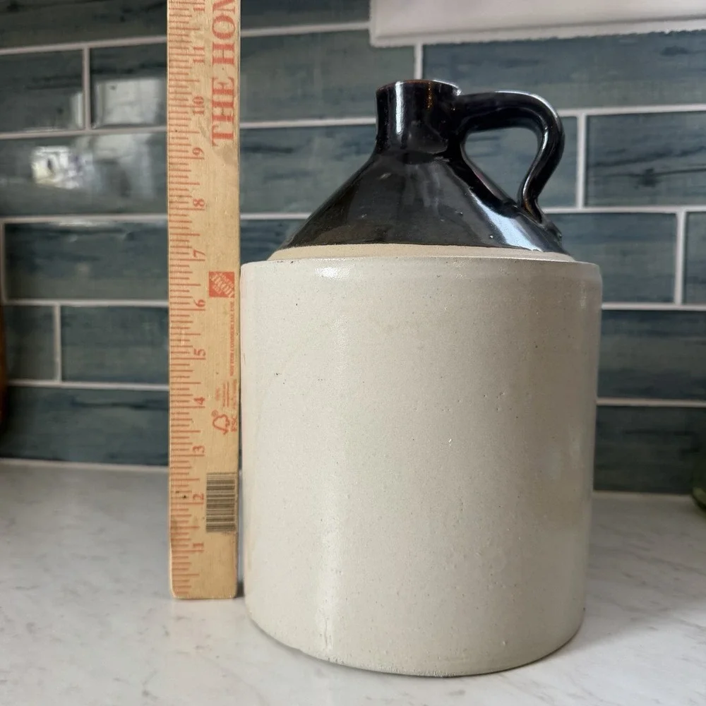 VTG Stoneware Gallon Whiskey Jug Brown/Tan No Cork Cottagecore Rustic Bar Decor‎